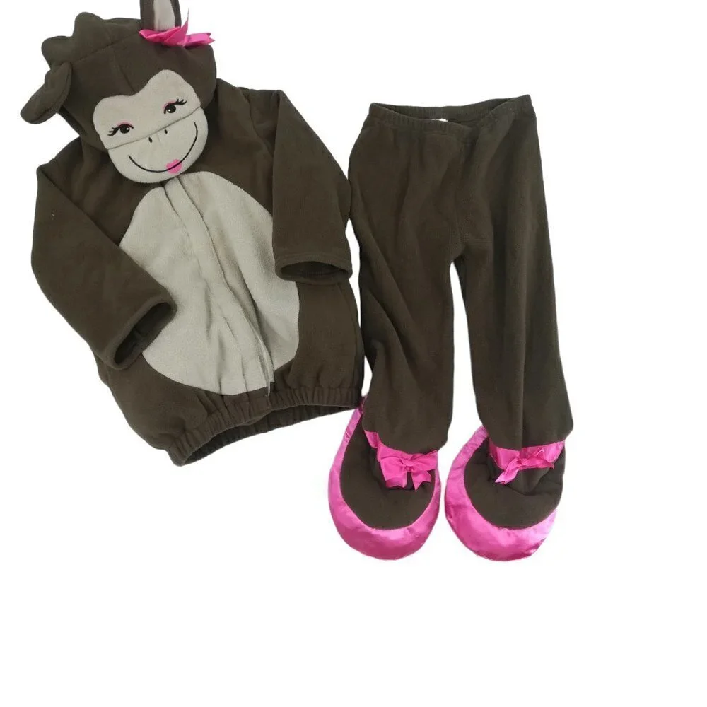 Old Navy Monkey Dress Up Halloween Costume Size 2T-3T Pink Bow Warm Two Piece